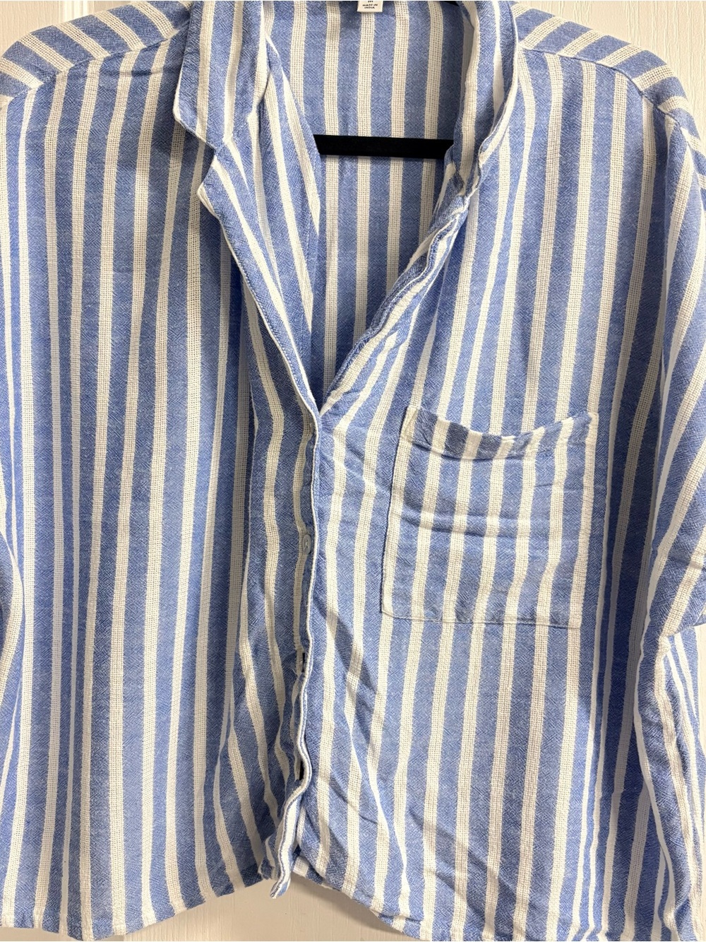 Evereve Blue and White Vertical Stripe Button-Down  Boxy Shirt